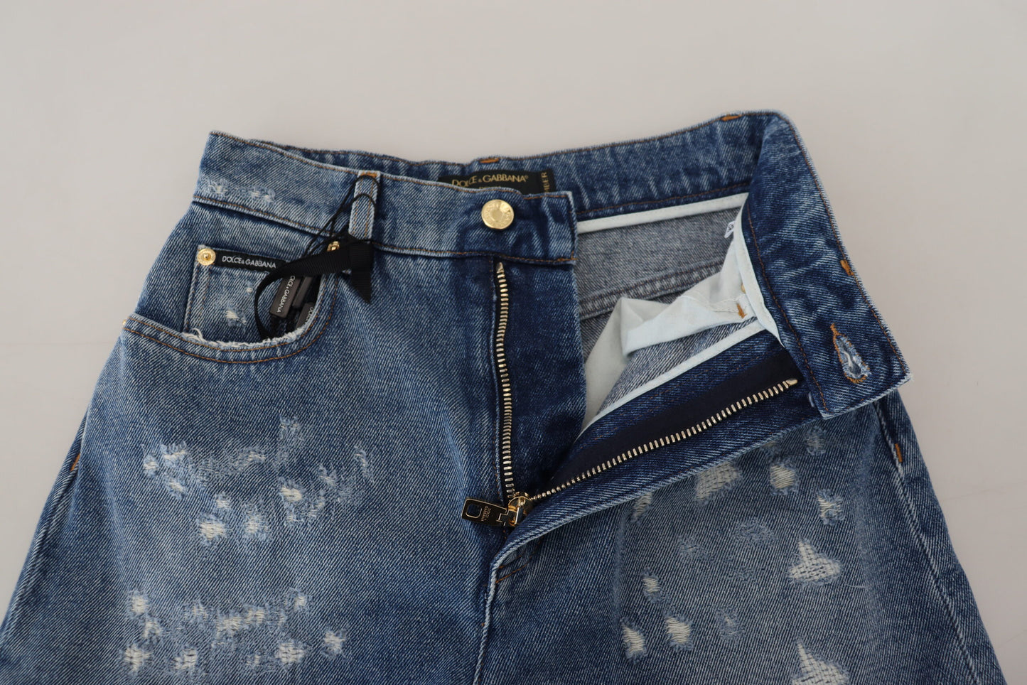 Jeans slim en coton déchiré bleu Dolce & Gabbana