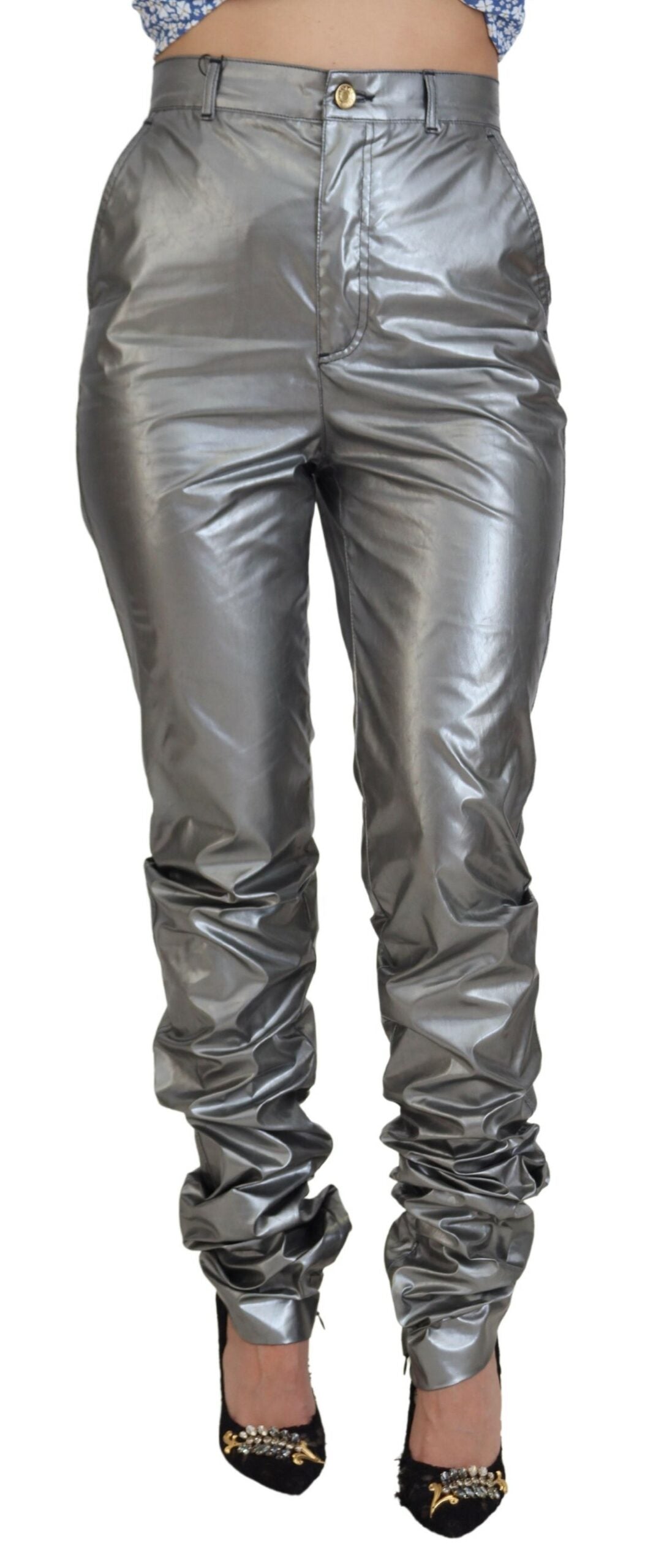 Pantalon skinny taille haute Dolce & Gabbana en argent métallisé