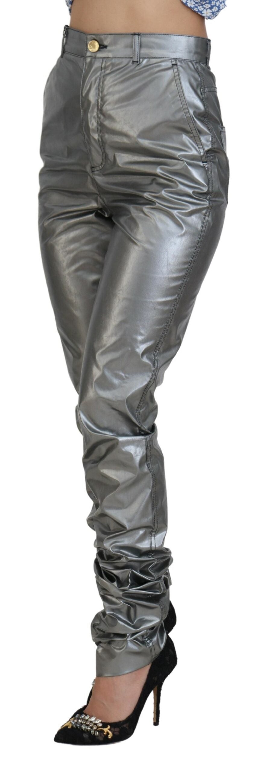 Pantalon skinny taille haute Dolce & Gabbana en argent métallisé