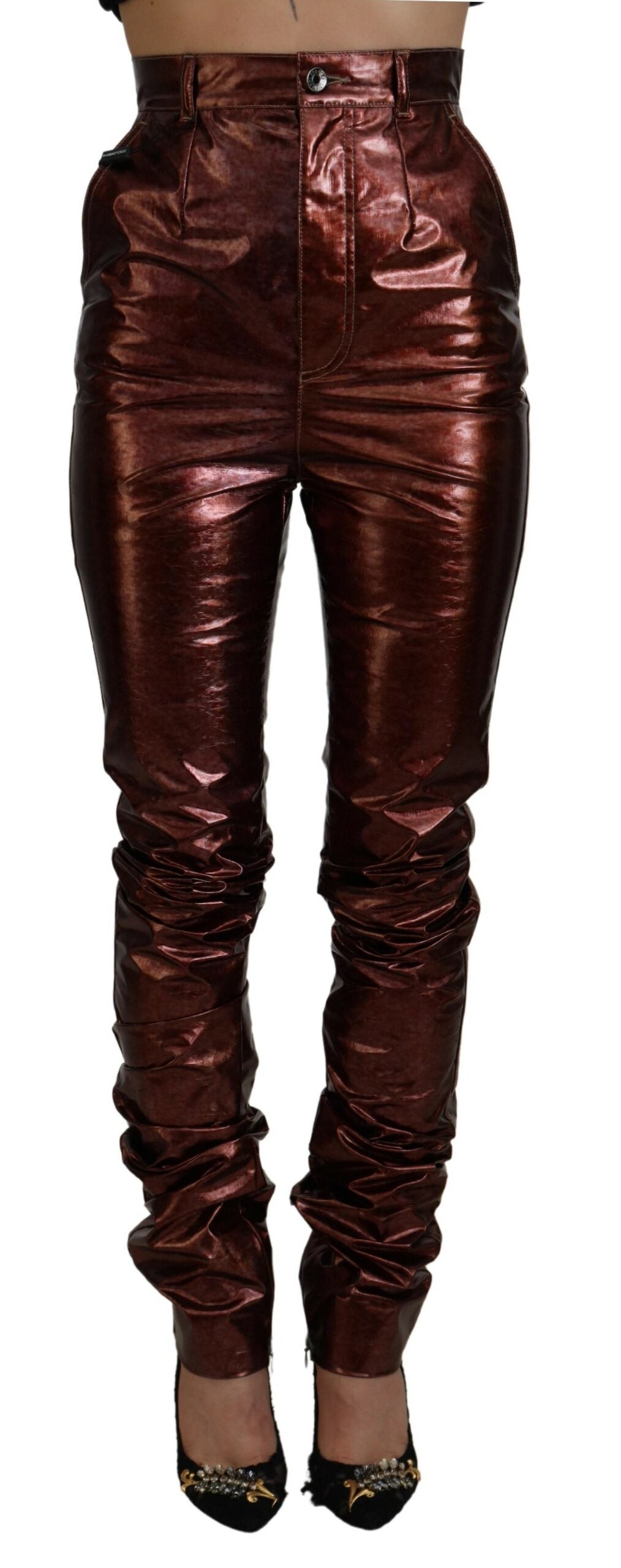 Jean skinny taille haute Dolce & Gabbana bronze métallisé