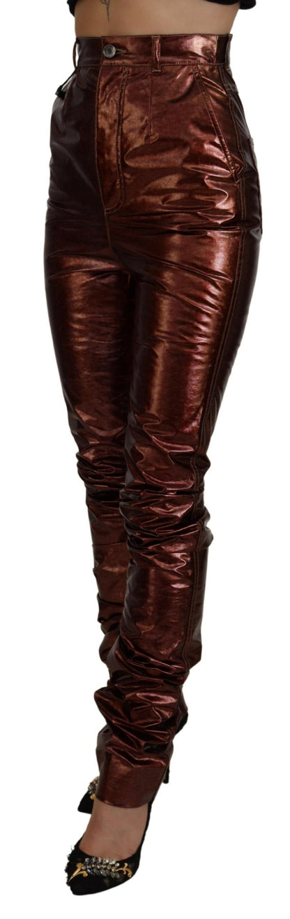 Jean skinny taille haute Dolce & Gabbana bronze métallisé