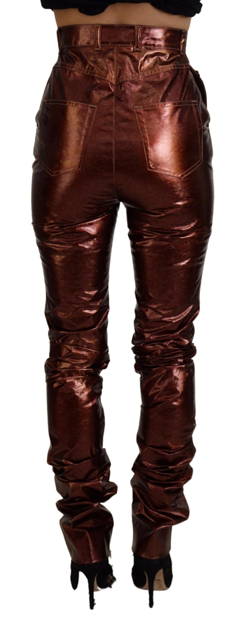 Jean skinny taille haute Dolce & Gabbana bronze métallisé