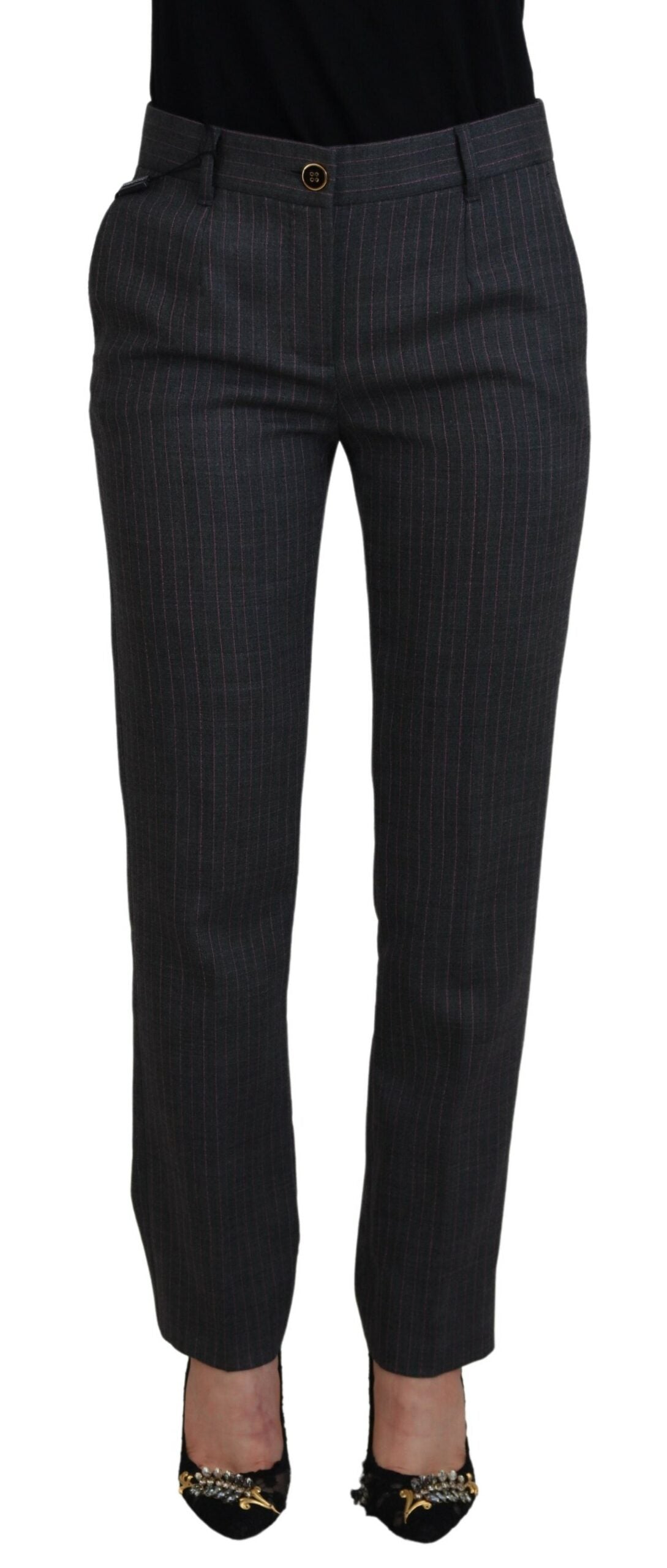 Pantalon fuselé en laine à rayures grises Dolce & Gabbana pour femme