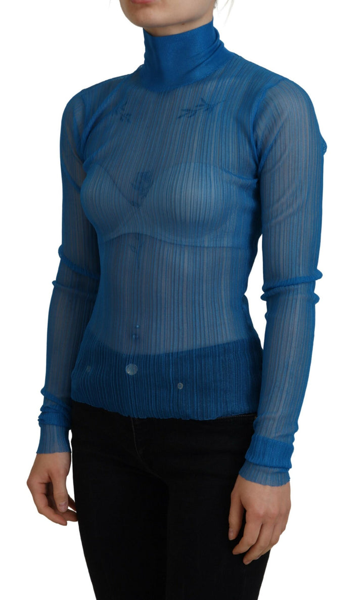 Haut à manches longues en maille bleue à col roulé Dolce & Gabbana