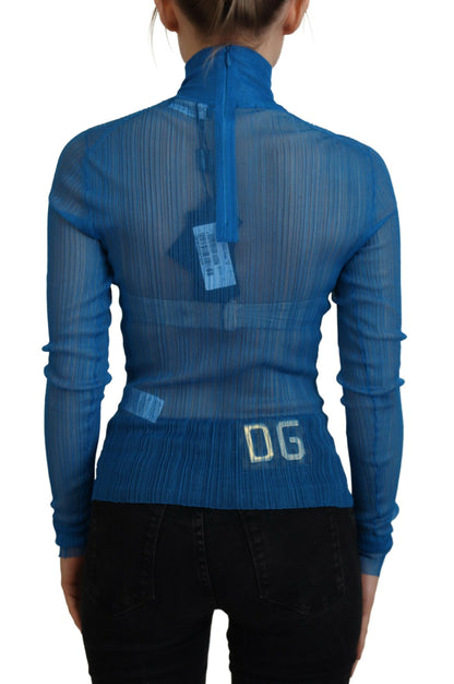 Haut à manches longues en maille bleue à col roulé Dolce & Gabbana