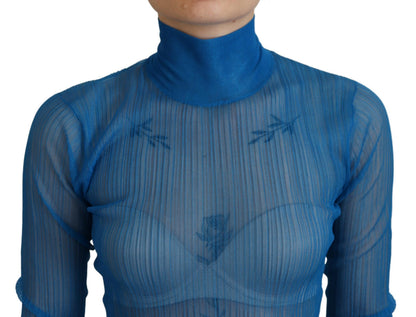 Haut à manches longues en maille bleue à col roulé Dolce & Gabbana