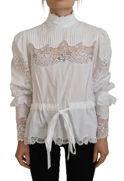 Haut à col roulé Dolce & Gabbana en coton blanc orné de dentelle