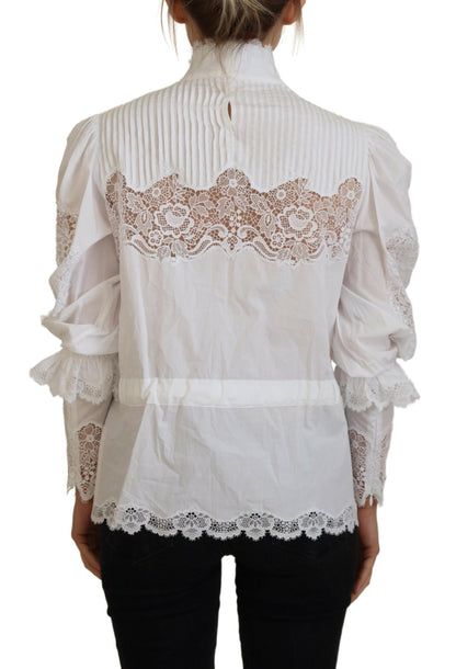 Haut à col roulé Dolce & Gabbana en coton blanc orné de dentelle