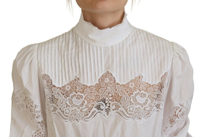 Haut à col roulé Dolce & Gabbana en coton blanc orné de dentelle