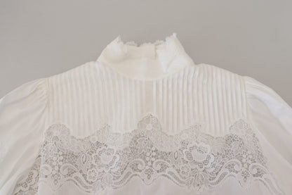 Haut à col roulé Dolce & Gabbana en coton blanc orné de dentelle