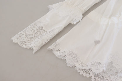 Haut à col roulé Dolce & Gabbana en coton blanc orné de dentelle