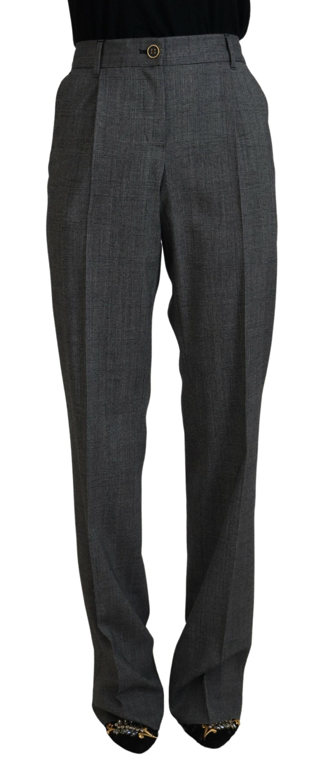 Pantalon Femme Taille Haute en Laine Gris Dolce & Gabbana