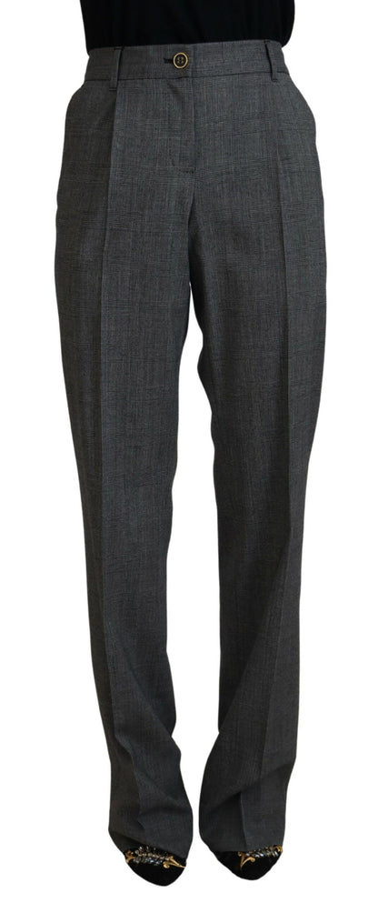 Pantalon Femme Taille Haute en Laine Gris Dolce & Gabbana