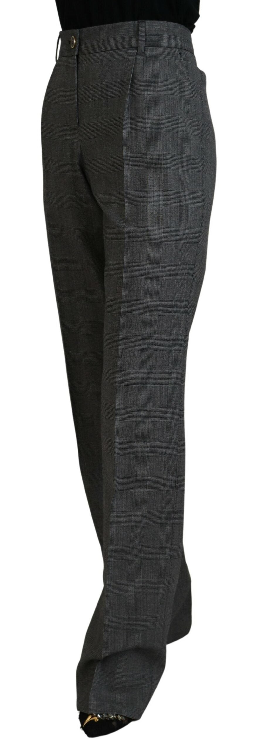 Pantalon Femme Taille Haute en Laine Gris Dolce & Gabbana
