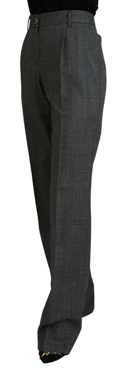 Pantalon Femme Taille Haute en Laine Gris Dolce & Gabbana