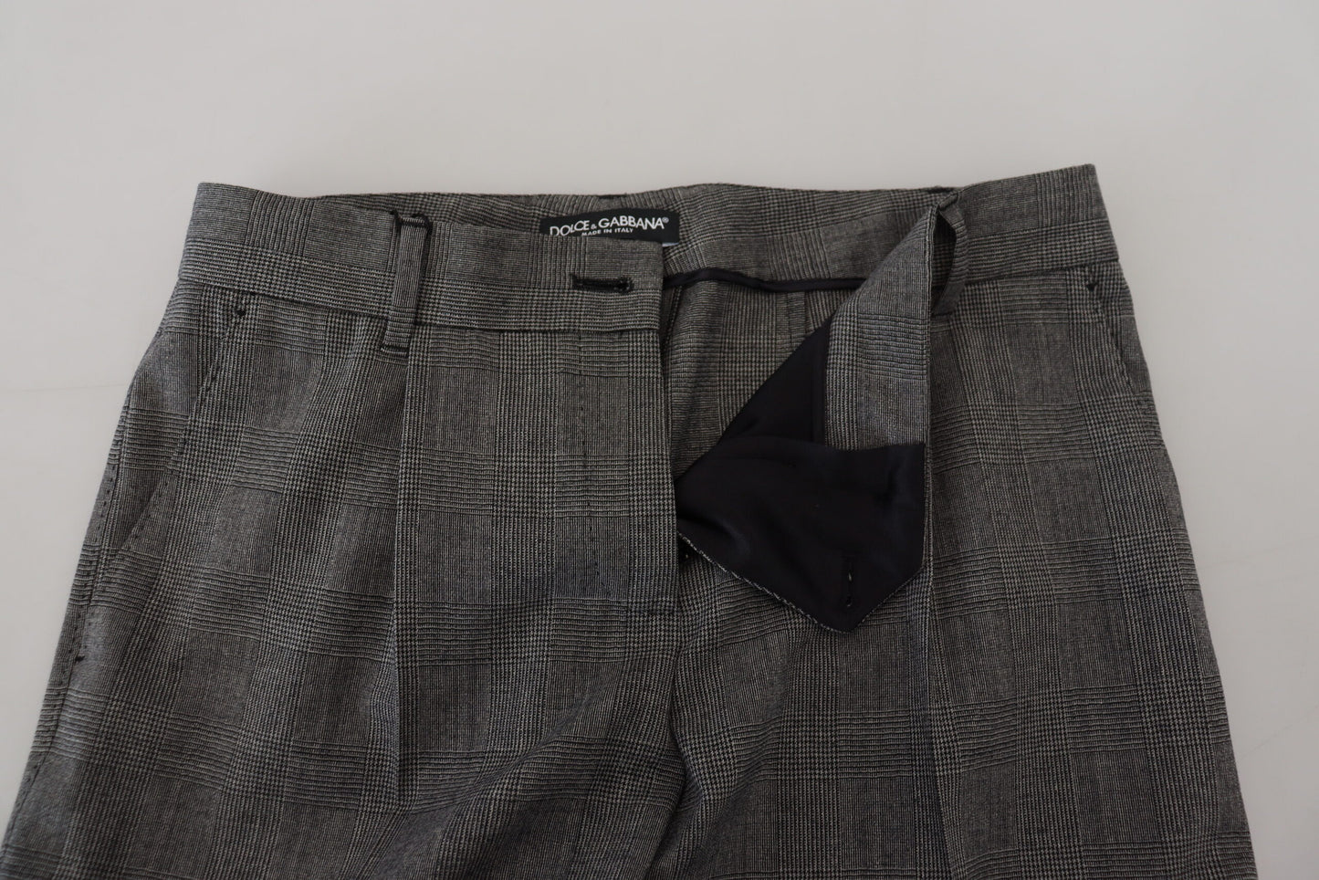 Pantalon Femme Taille Haute en Laine Gris Dolce & Gabbana