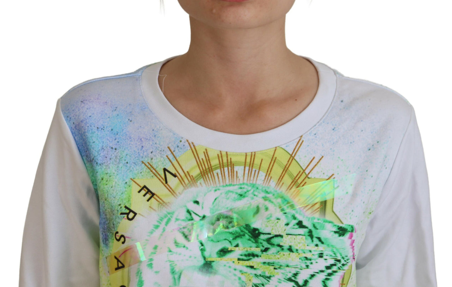 Pull à manches longues Versace Jeans blanc à imprimé graphique