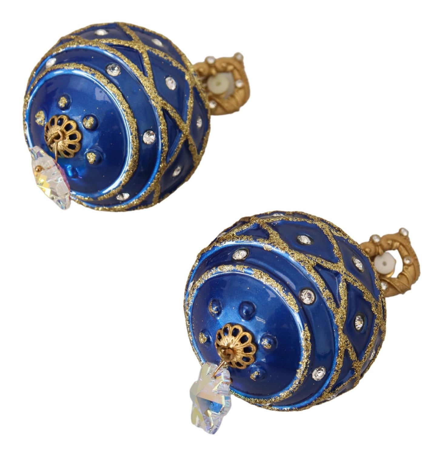 Boucles d'oreilles clips Dolce & Gabbana en laiton doré avec boule pendante bleue et cristaux