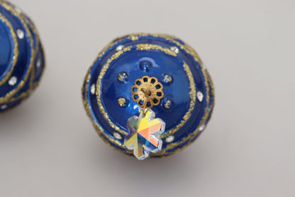 Boucles d'oreilles clips Dolce & Gabbana en laiton doré avec boule pendante bleue et cristaux