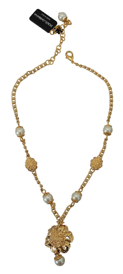 Collier Dolce & Gabbana doré à fleurs, cristaux et ornements roses