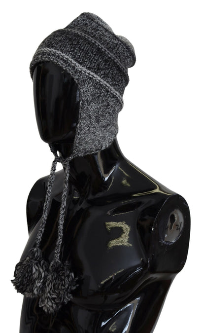 Bonnet tricoté Dolce & Gabbana gris en polaire chaude avec cache-oreilles