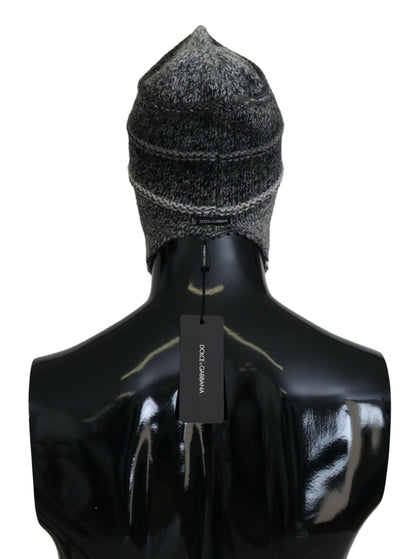 Bonnet tricoté Dolce & Gabbana gris en polaire chaude avec cache-oreilles