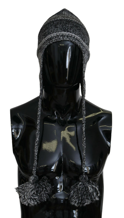 Bonnet tricoté Dolce & Gabbana gris en polaire chaude avec cache-oreilles