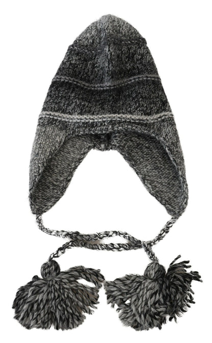 Bonnet tricoté Dolce & Gabbana gris en polaire chaude avec cache-oreilles