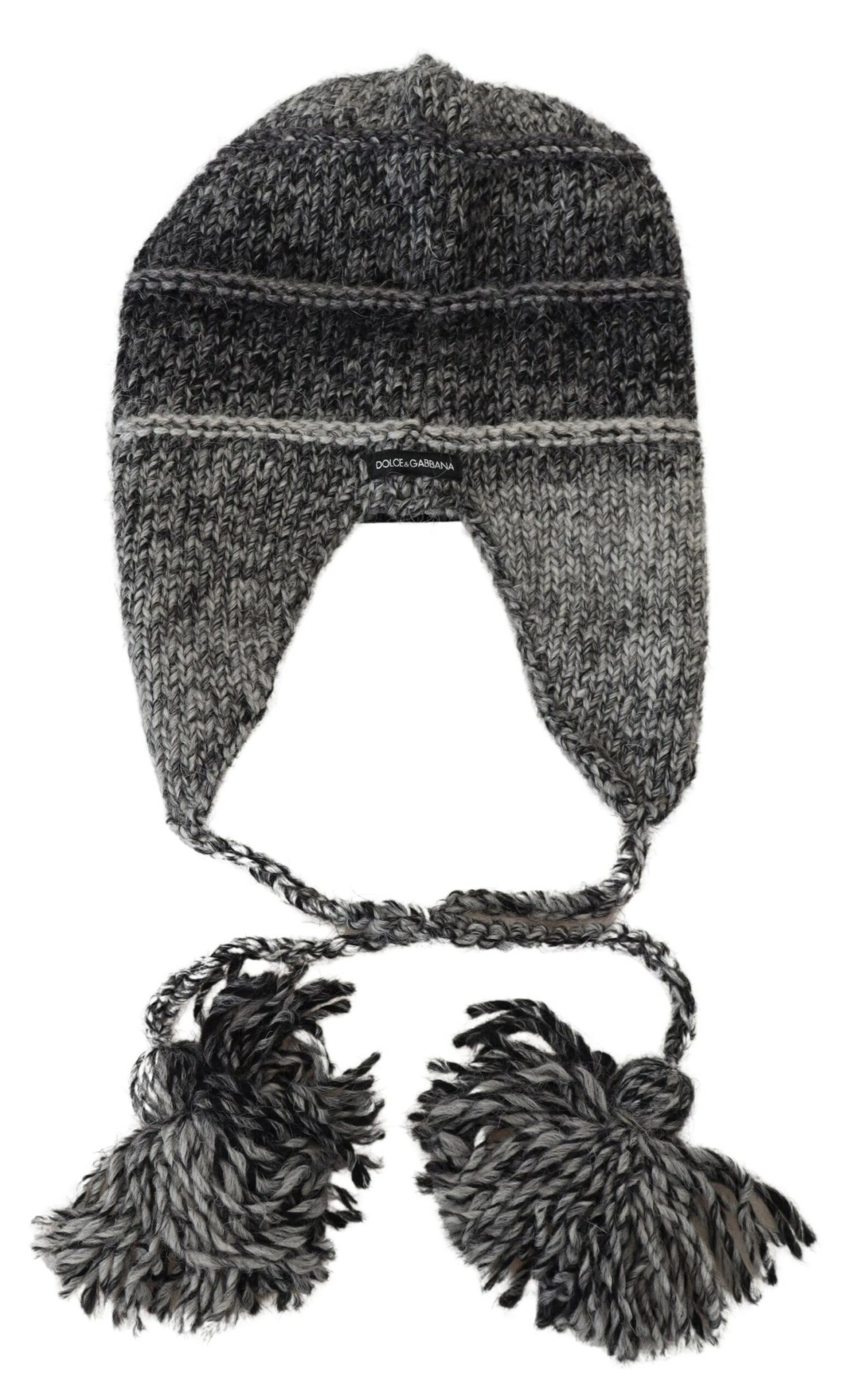Bonnet tricoté Dolce & Gabbana gris en polaire chaude avec cache-oreilles