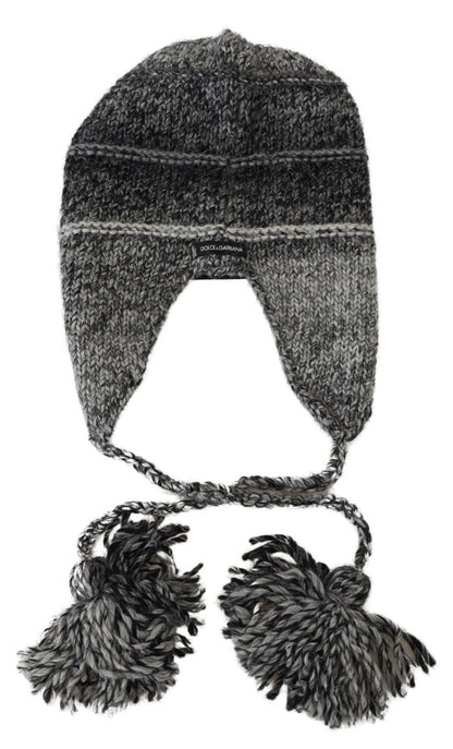 Bonnet tricoté Dolce & Gabbana gris en polaire chaude avec cache-oreilles