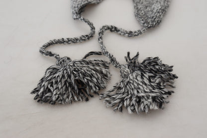 Bonnet tricoté Dolce & Gabbana gris en polaire chaude avec cache-oreilles