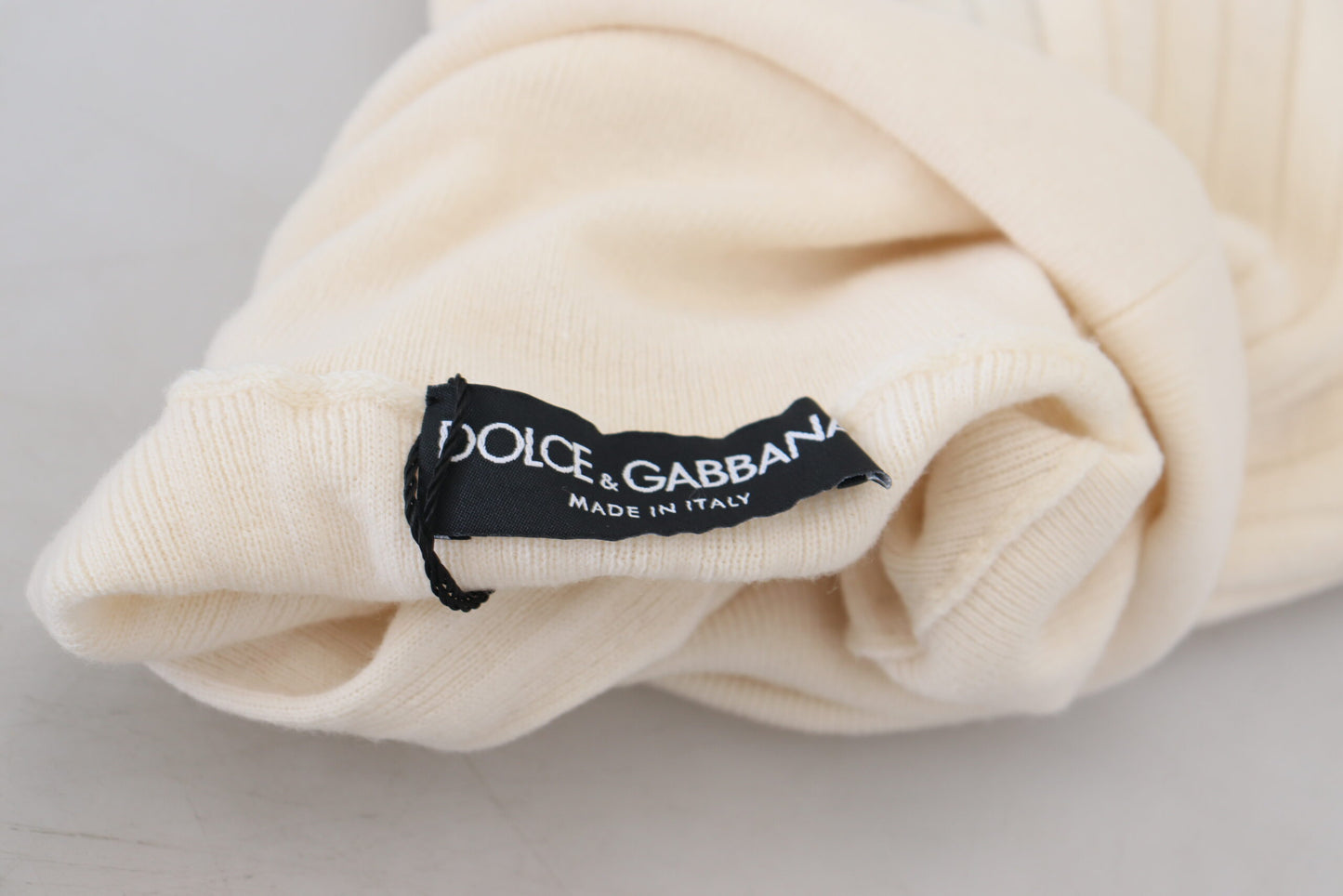 Pull en maille Dolce & Gabbana col roulé ivoire avec poignets usés
