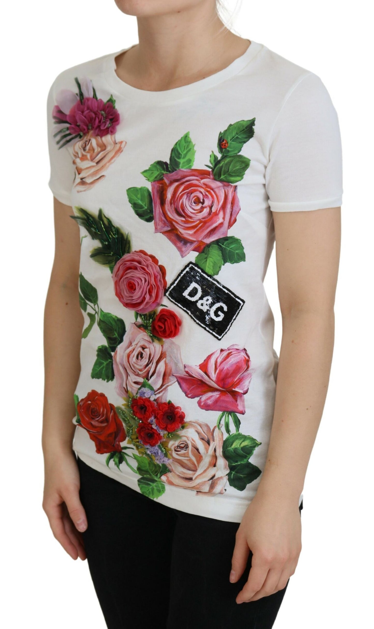 Top Dolce & Gabbana rose blanc à manches courtes imprimé logo DG