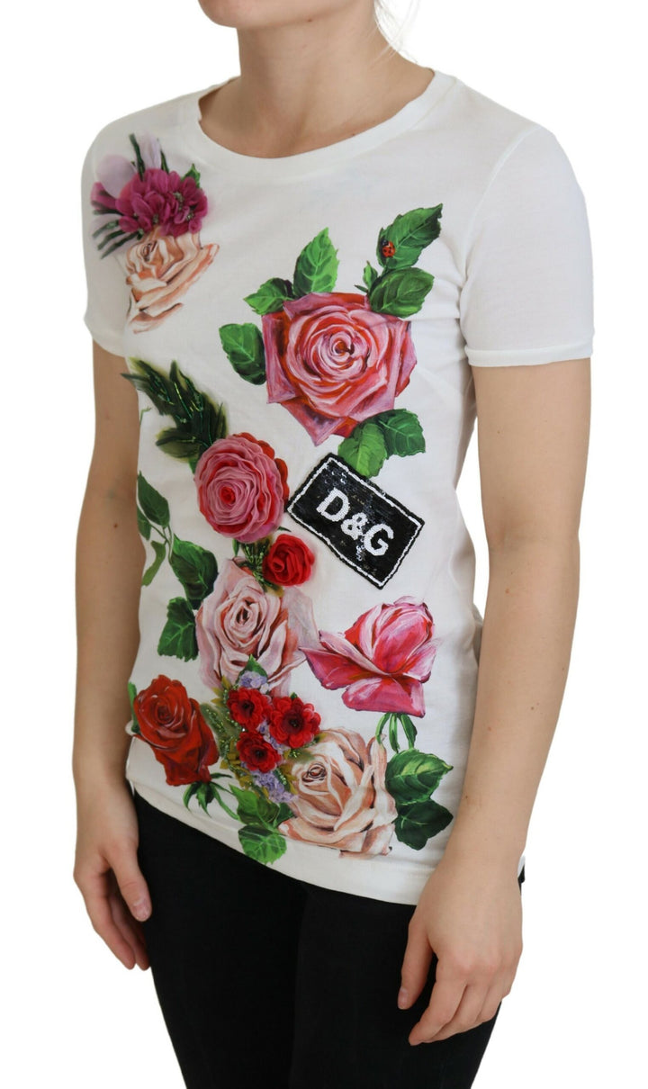 Top Dolce & Gabbana rose blanc à manches courtes imprimé logo DG