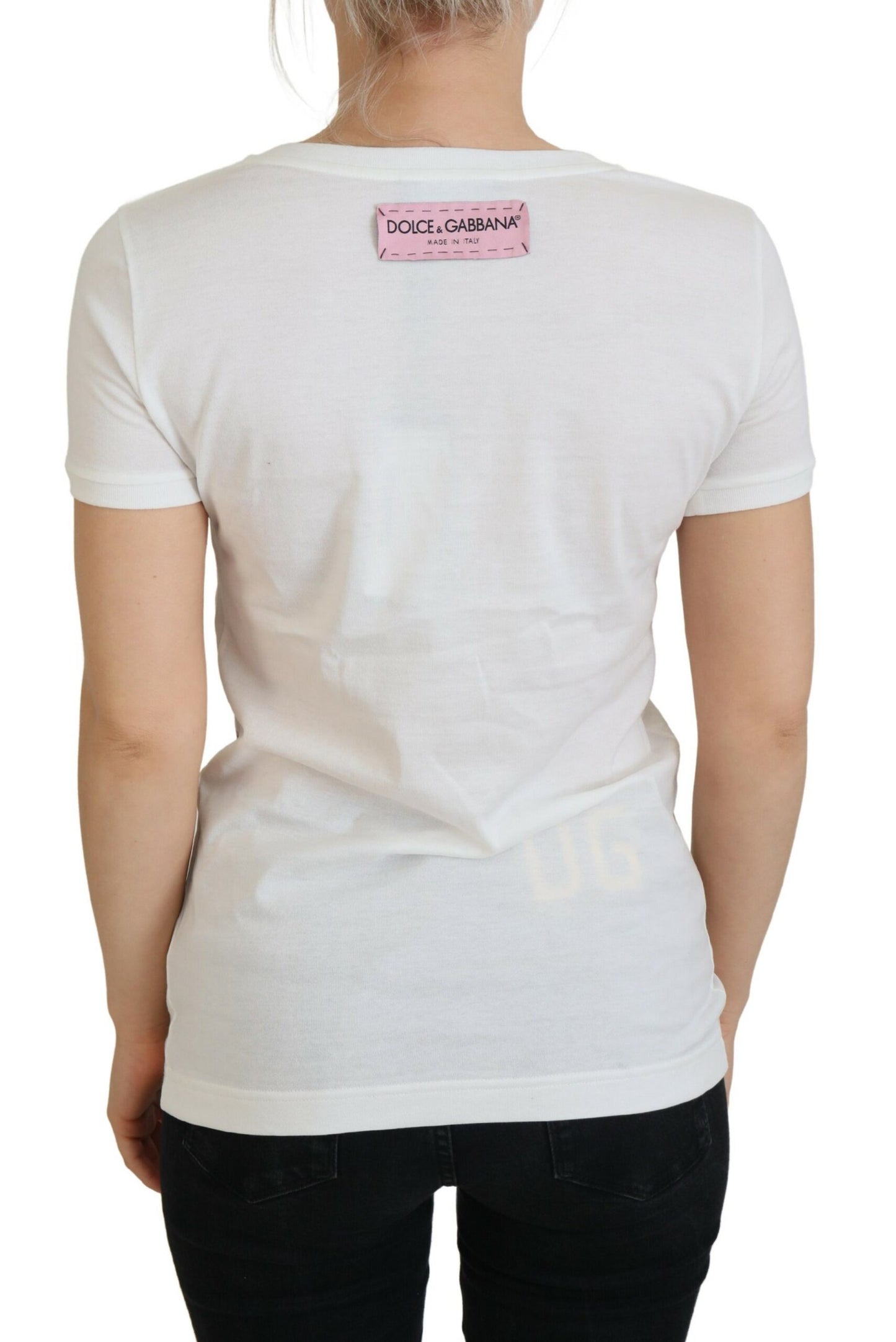 Top Dolce & Gabbana rose blanc à manches courtes imprimé logo DG