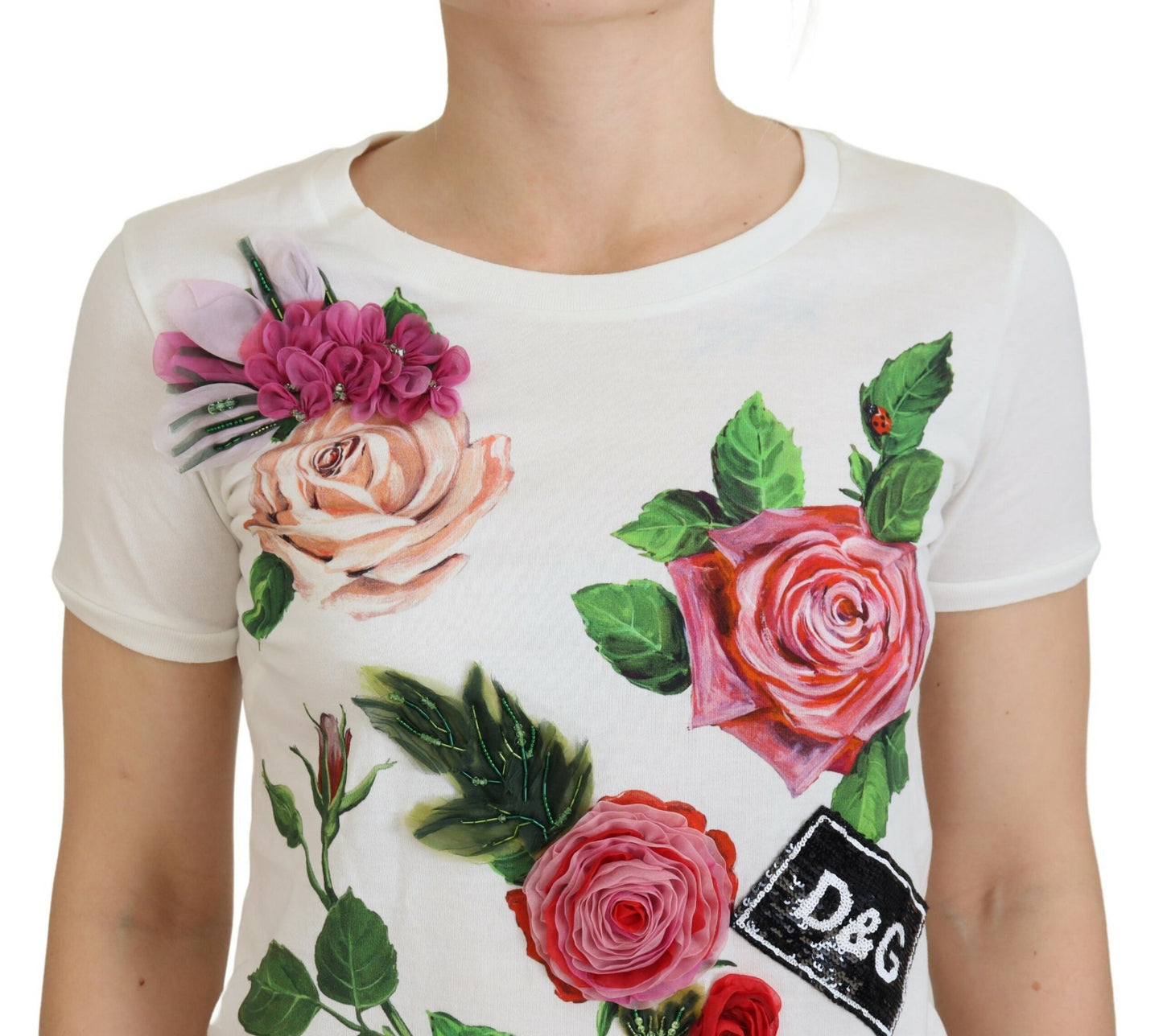 Top Dolce & Gabbana rose blanc à manches courtes imprimé logo DG