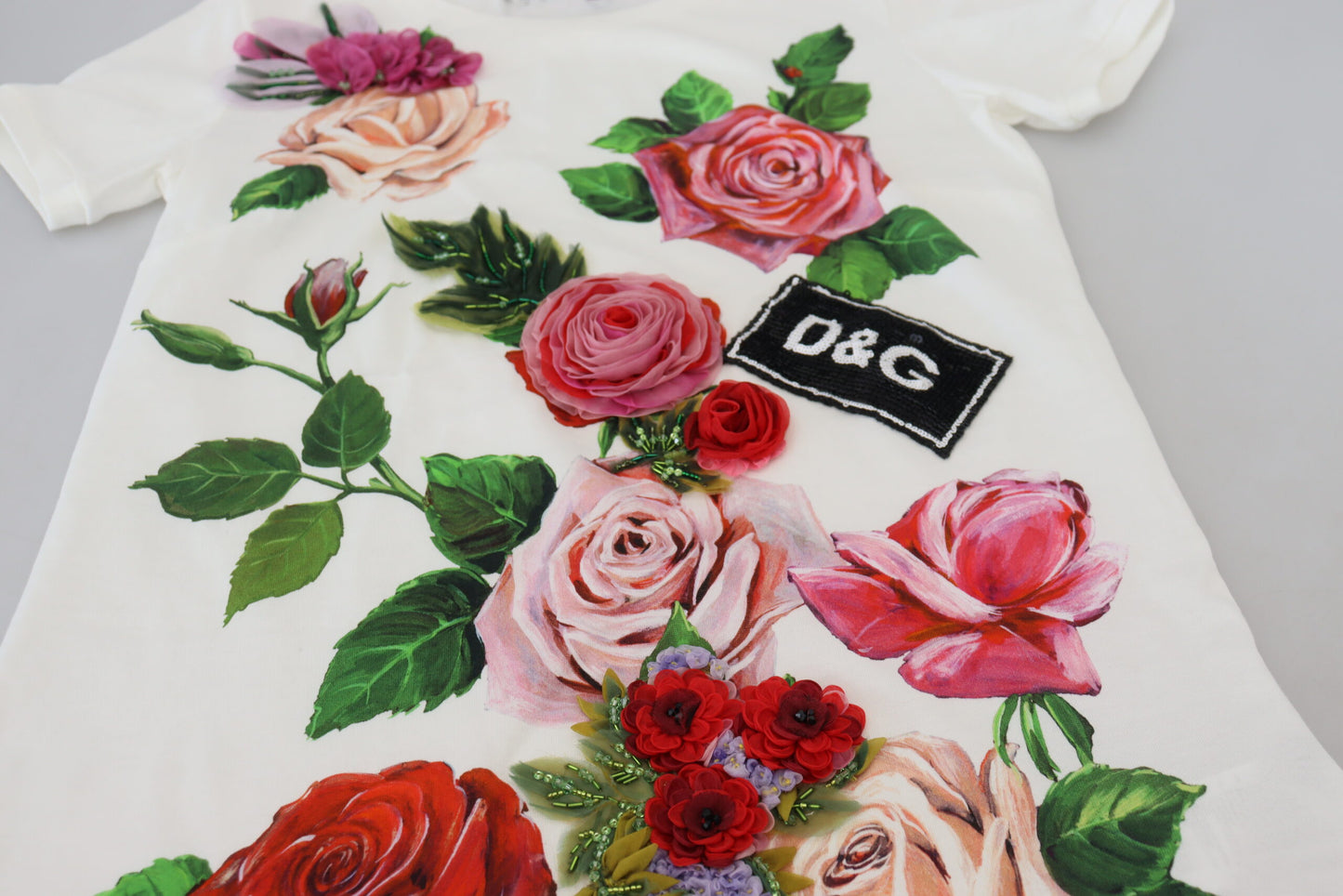 Top Dolce & Gabbana rose blanc à manches courtes imprimé logo DG