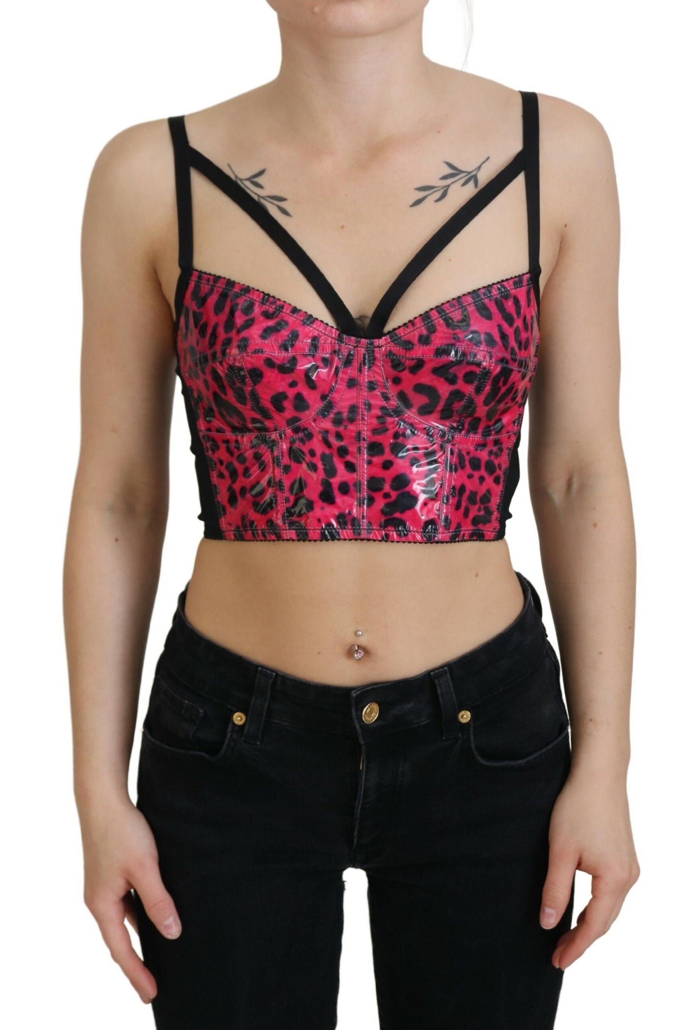 Haut bustier corset court Dolce & Gabbana rose imprimé léopard