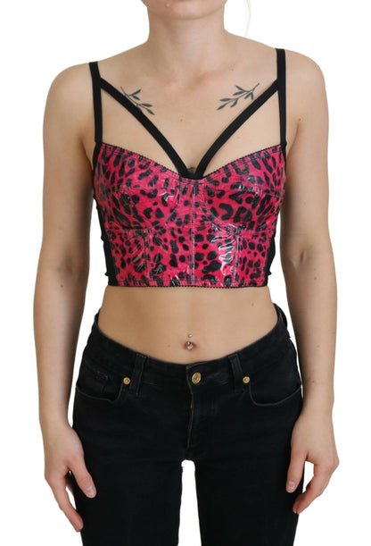 Haut bustier corset court Dolce & Gabbana rose imprimé léopard