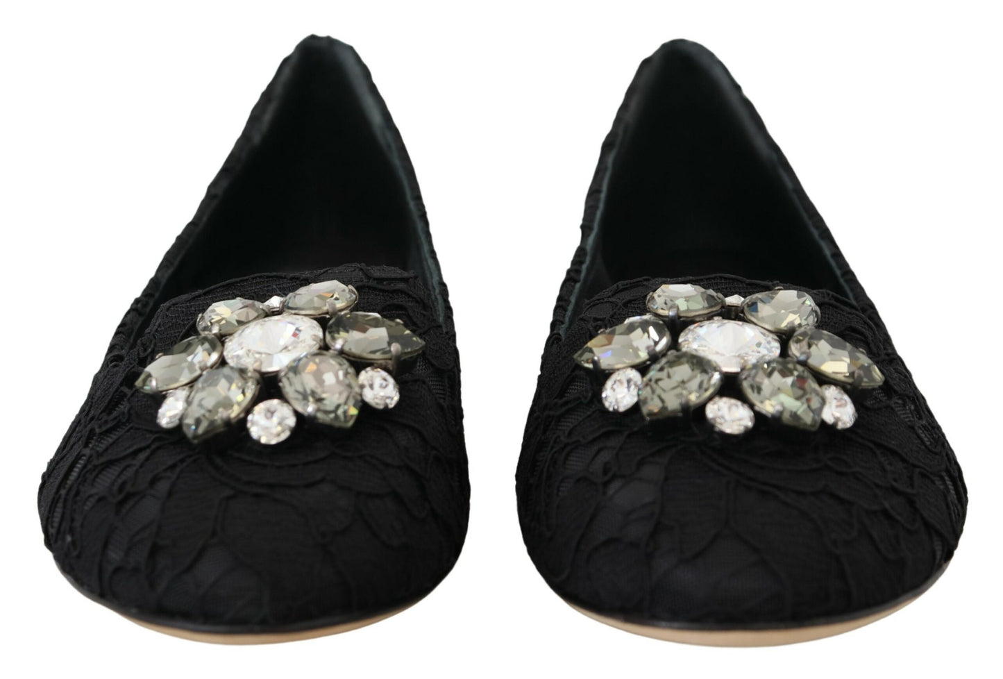 Chaussures plates Dolce & Gabbana en dentelle Taormina noire et cristaux