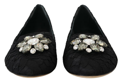 Chaussures plates Dolce & Gabbana en dentelle Taormina noire et cristaux