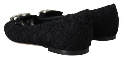 Chaussures plates Dolce & Gabbana en dentelle Taormina noire et cristaux