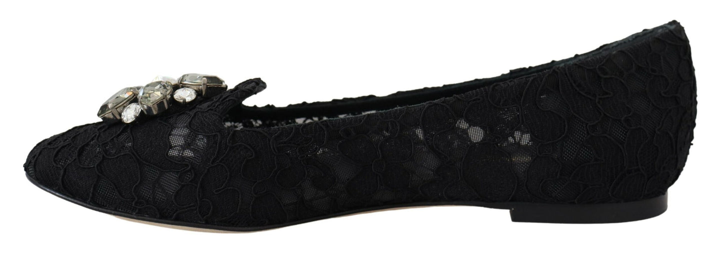 Chaussures plates Dolce & Gabbana en dentelle Taormina noire et cristaux