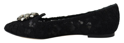 Chaussures plates Dolce & Gabbana en dentelle Taormina noire et cristaux