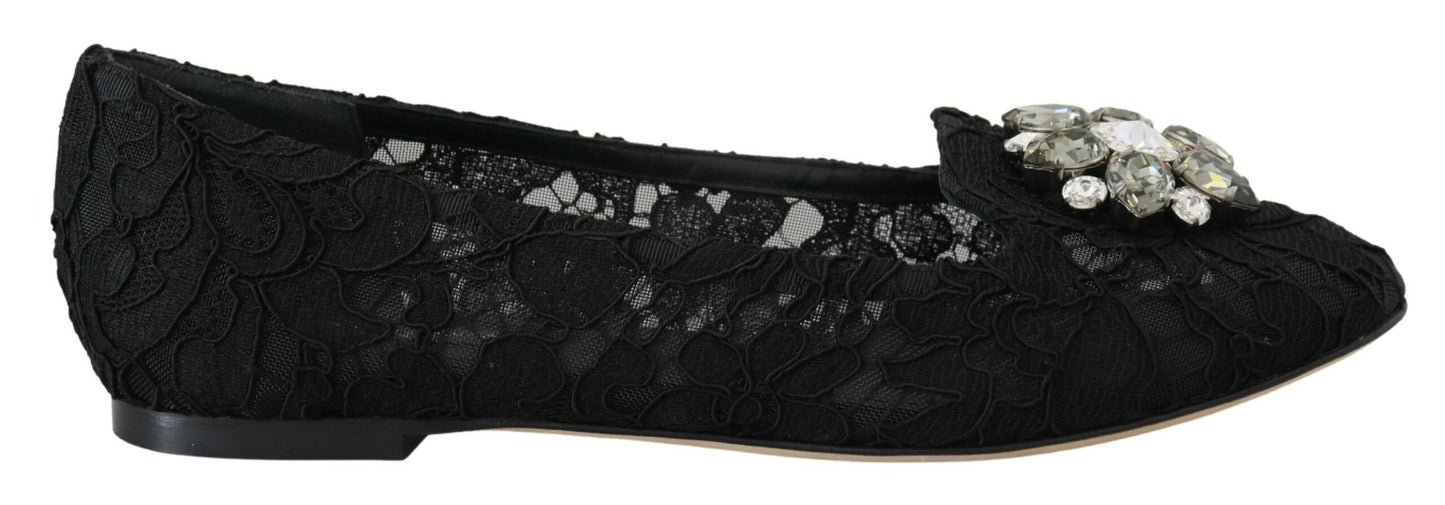 Chaussures plates Dolce & Gabbana en dentelle Taormina noire et cristaux