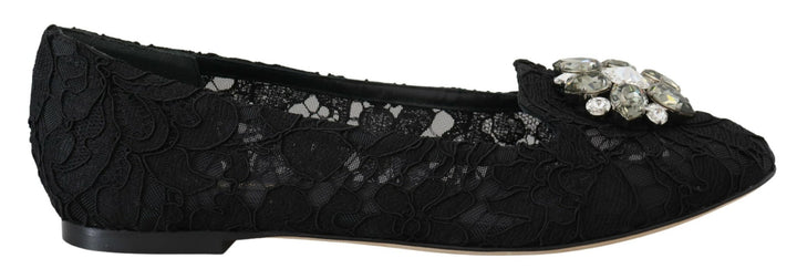 Zapatos planos con cristales y encaje Taormina negros de Dolce & Gabbana