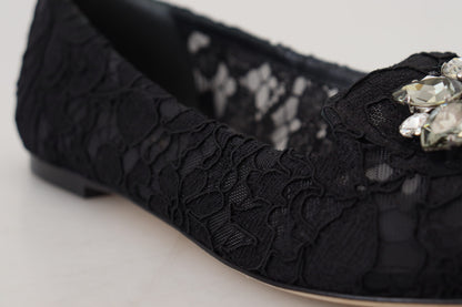 Chaussures plates Dolce & Gabbana en dentelle Taormina noire et cristaux