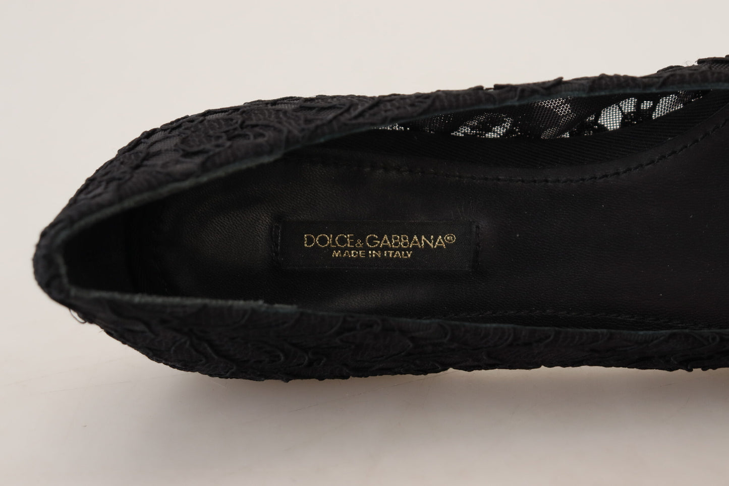 Chaussures plates Dolce & Gabbana en dentelle Taormina noire et cristaux