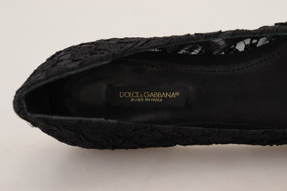 Chaussures plates Dolce & Gabbana en dentelle Taormina noire et cristaux