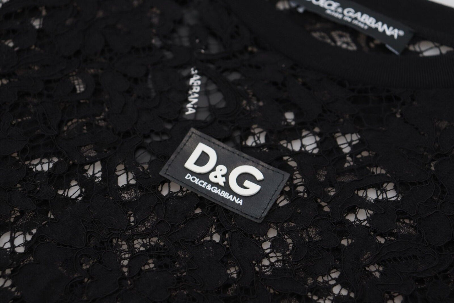 Mini-robe droite en coton noir et dentelle florale Dolce & Gabbana